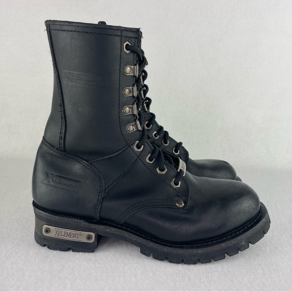 XElement Vigilant Leather Moto Boots Women’s 7 Black Biker Lace Up Side Zip